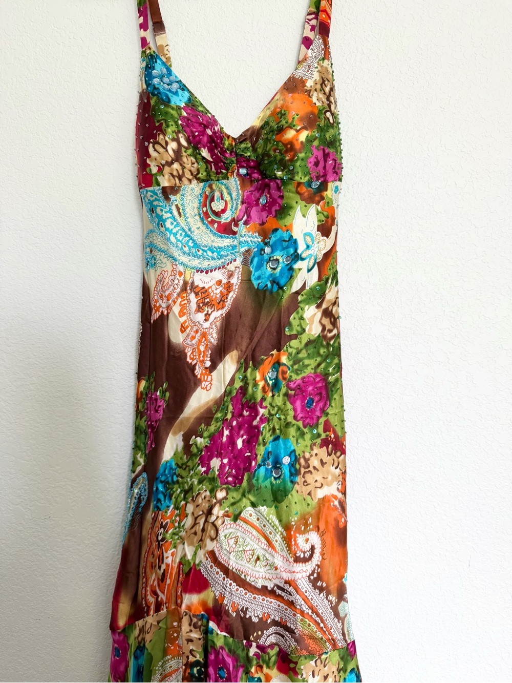 Vintage Niki Livas Silk Beaded Mermaid Maxi Dress Size 4 - Picture 2 of 5
